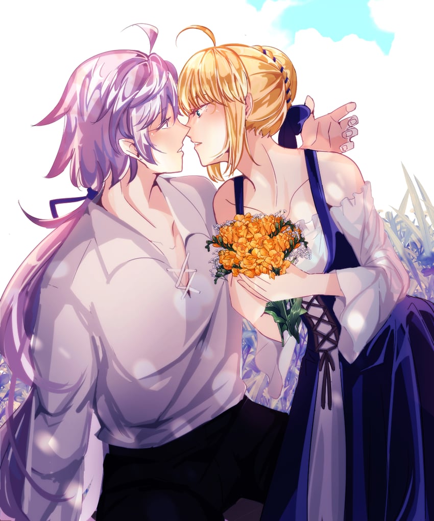 artoria pendragon, saber, and merlin (fate and 1 more) drawn by s_00