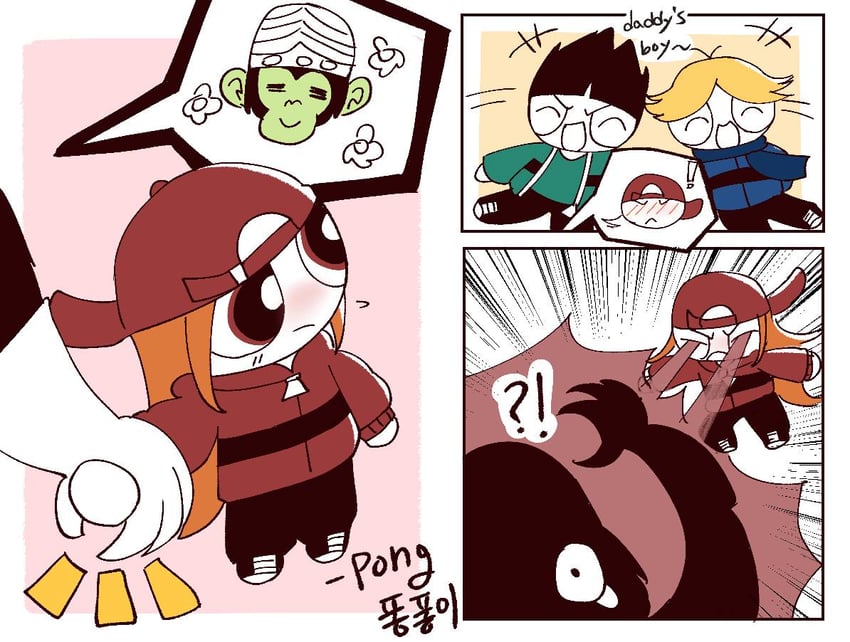 mojo jojo, brick, boomer, and butch (powerpuff girls) drawn by pongpongi