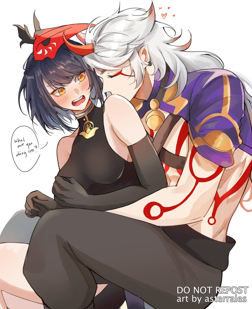 kujou sara and arataki itto (genshin impact) drawn by asterrales