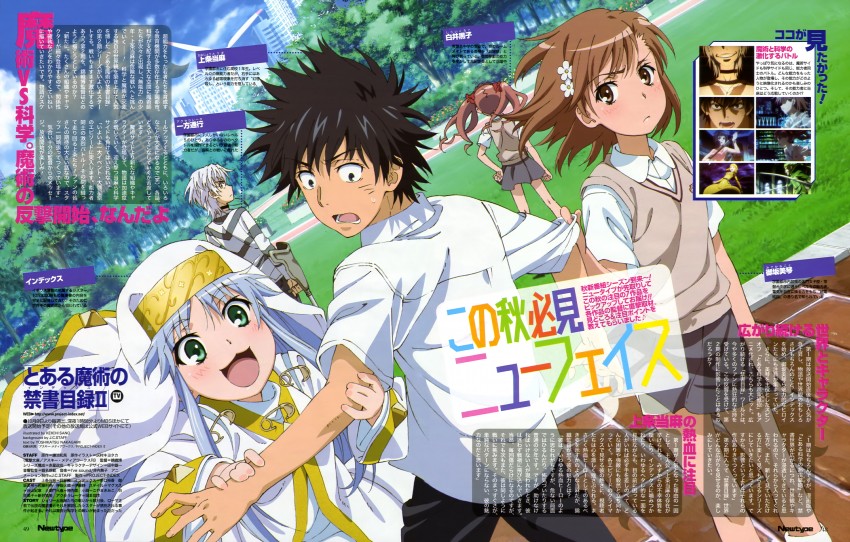 misaka mikoto, shirai kuroko, kamijou touma, accelerator, index, and 3 more (toaru majutsu no index and 1 more) drawn by sano_keiichi
