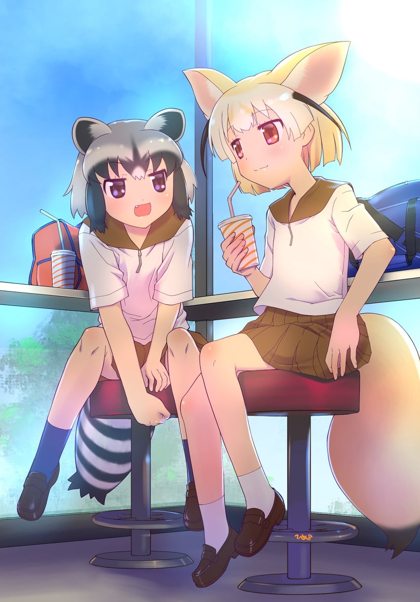 common raccoon and fennec (kemono friends) drawn by himehachi_(hime8manga)