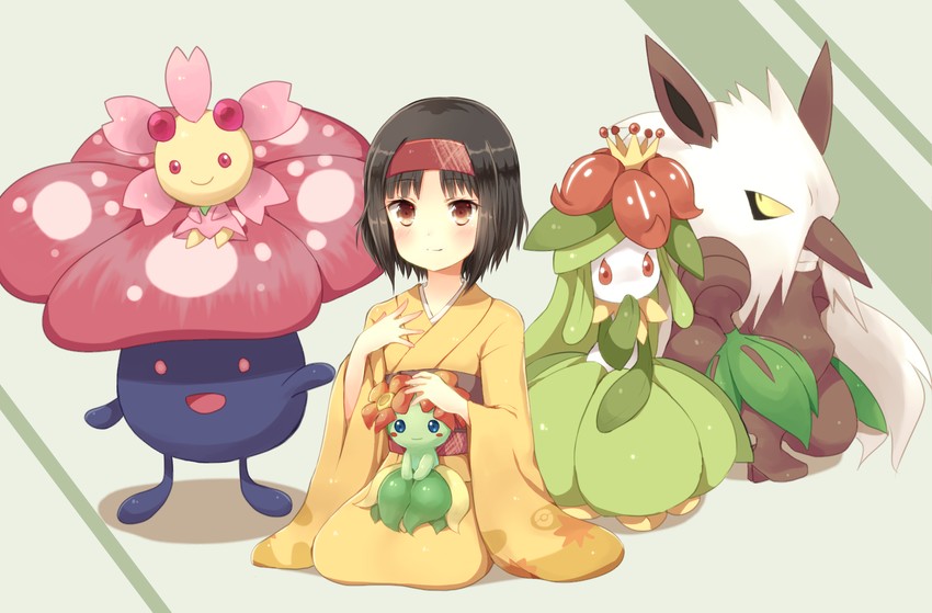erika, lilligant, vileplume, bellossom, cherrim, and 1 more (pokemon and 1 more) drawn by moe_(hamhamham)