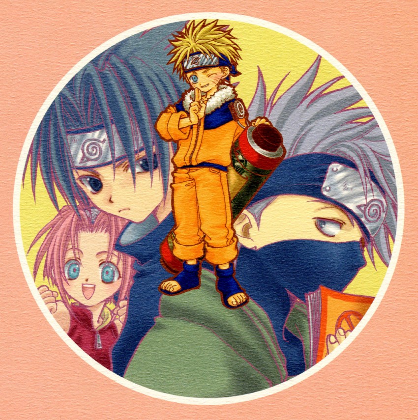 haruno sakura, uzumaki naruto, uchiha sasuke, and hatake kakashi (naruto) drawn by azumi_tooru