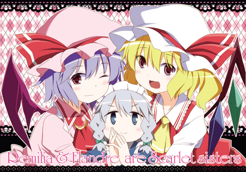 remilia scarlet, flandre scarlet, and izayoi sakuya (touhou) drawn by rioshi