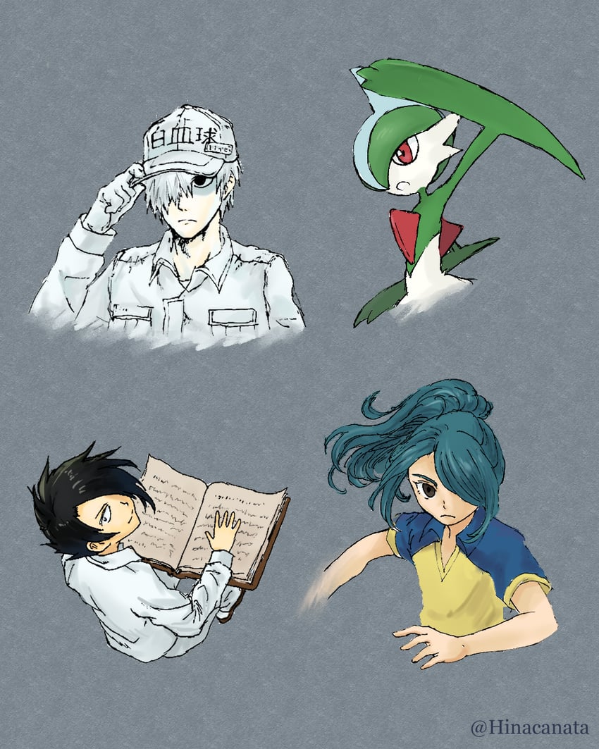 gallade, kazemaru ichirouta, white blood cell, u-1146, and ray (pokemon and 3 more) drawn by hinata_kanata
