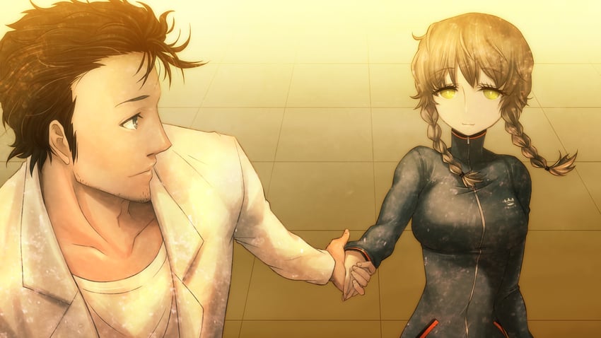 okabe rintarou and amane suzuha (steins;gate) drawn by huke