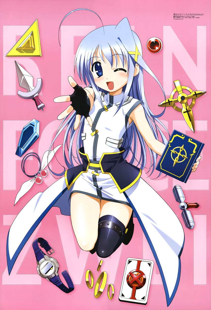 raising heart, bardiche, reinforce zwei, graf eisen, schwertkreuz, and 7 more (lyrical nanoha and 2 more) drawn by okuda_yasuhiro