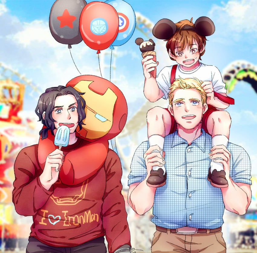 steve rogers, tony stark, iron man, and bucky barnes (marvel and 1 more) drawn by wodeyongheng