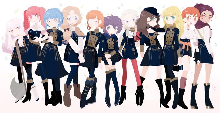 edelgard von hresvelg, hilda valentine goneril, lysithea von ordelia, marianne von edmund, dorothea arnault, and 6 more (fire emblem and 1 more) drawn by sodapeche