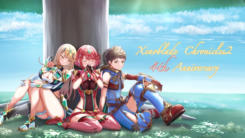 pyra, mythra, and rex (xenoblade chronicles and 1 more) drawn by taro_(peach_taro51)