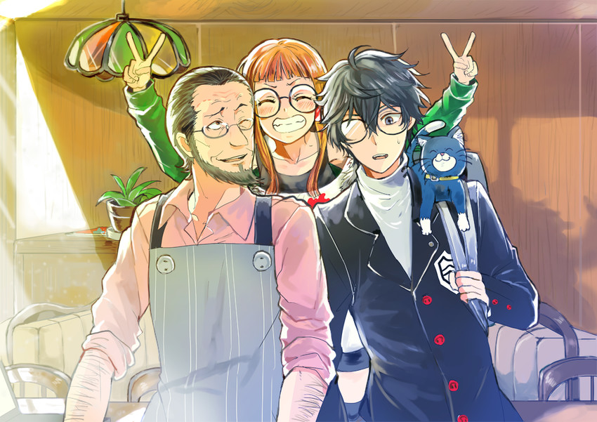 amamiya ren, sakura futaba, morgana, and sakura soujirou (persona and 1 more) drawn by aya_tori