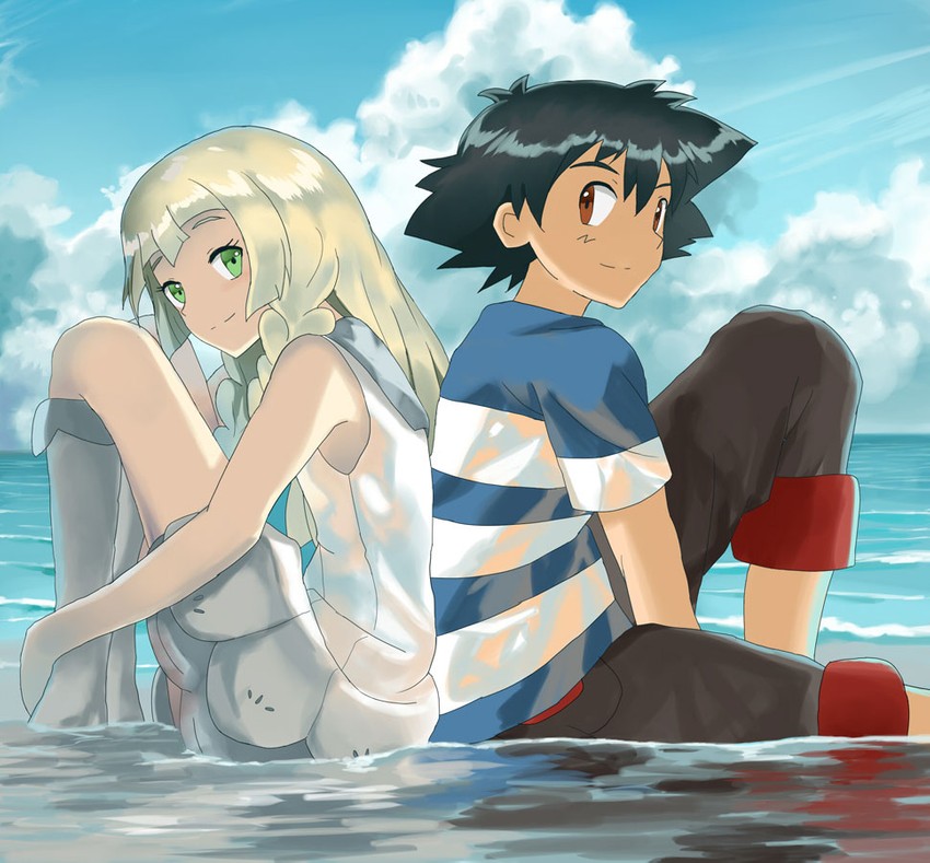 lillie and ash ketchum (pokemon and 1 more) drawn by kuriyama