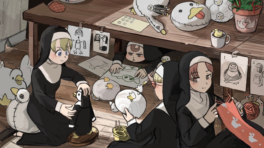 clumsy nun, froggy nun, spicy nun, and hungry nun (little nuns) drawn by diva_(hyxpk)