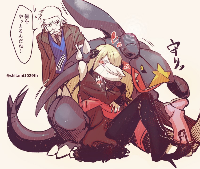 dawn, cynthia, garchomp, and professor rowan (pokemon and 2 more) drawn by michimaru_(michi)