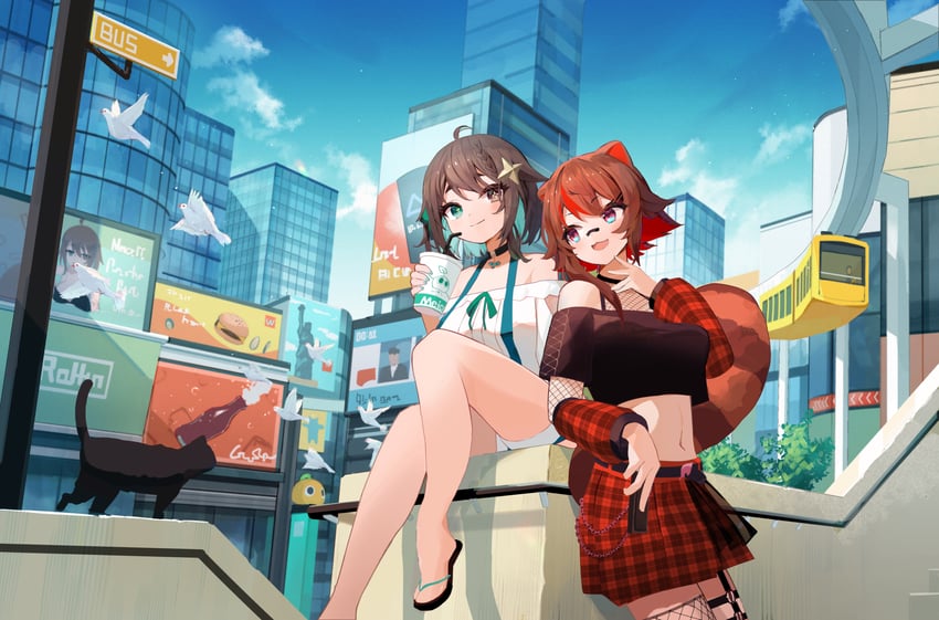 rakkun sutaru and meica (indie virtual youtuber and 1 more) drawn by tamago_nezumi