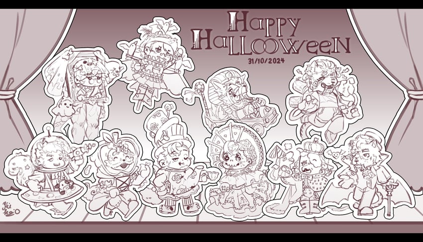 frankenstein's monster, la catrina, kie, ratatoskr, phobos, and 7 more (snow white and 1 more) drawn by kiekoio