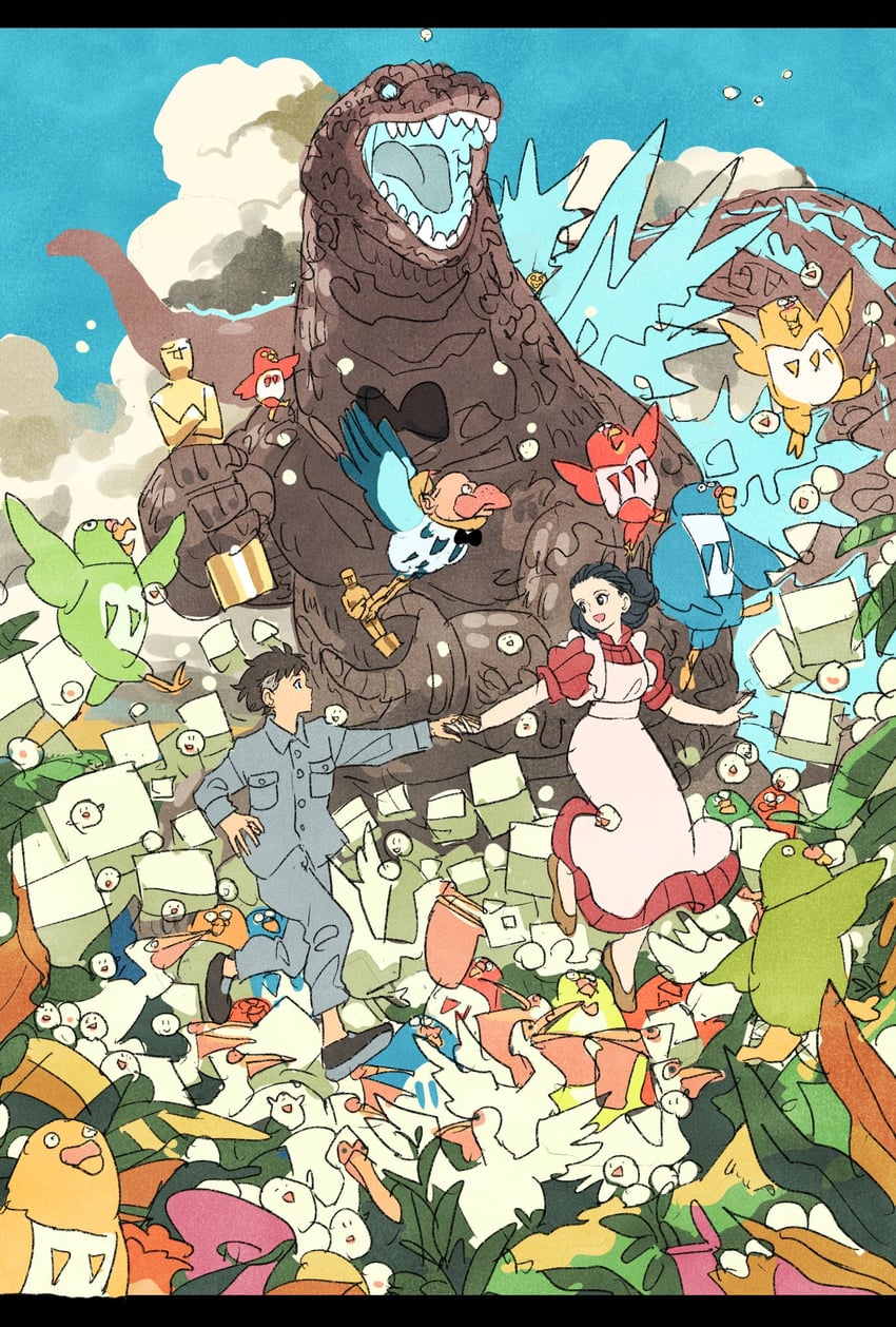 godzilla, aosagi, maki mahito, and himi (godzilla and 3 more) drawn by takeuchi_ryousuke