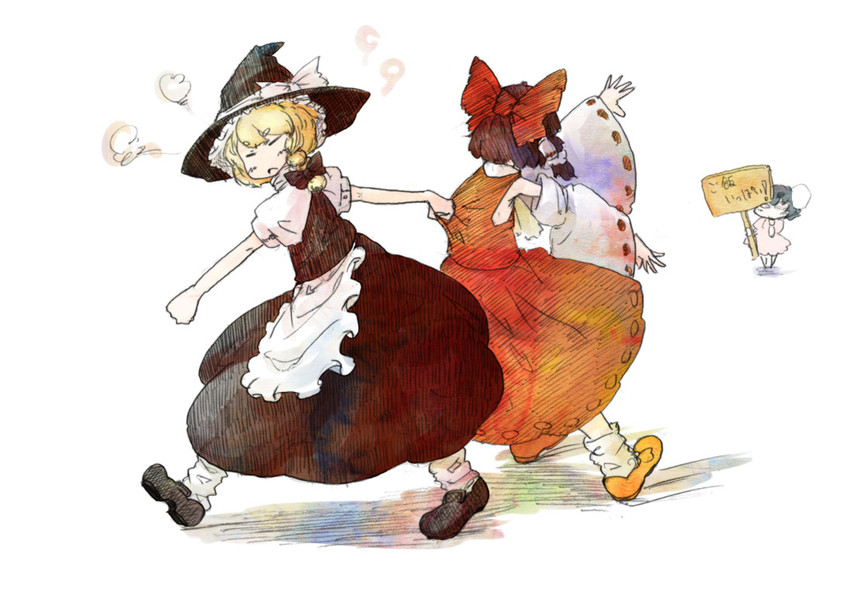 hakurei reimu, kirisame marisa, and inaba tewi (touhou) drawn by daruia_(sabitare)