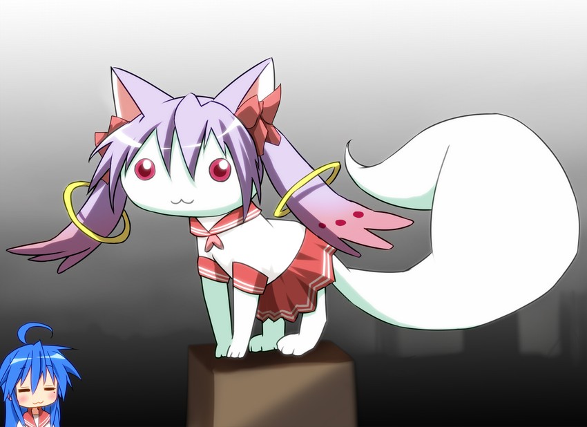 kyubey, hiiragi kagami, izumi konata, and katou emiri (mahou shoujo madoka magica and 1 more) drawn by diesel-turbo