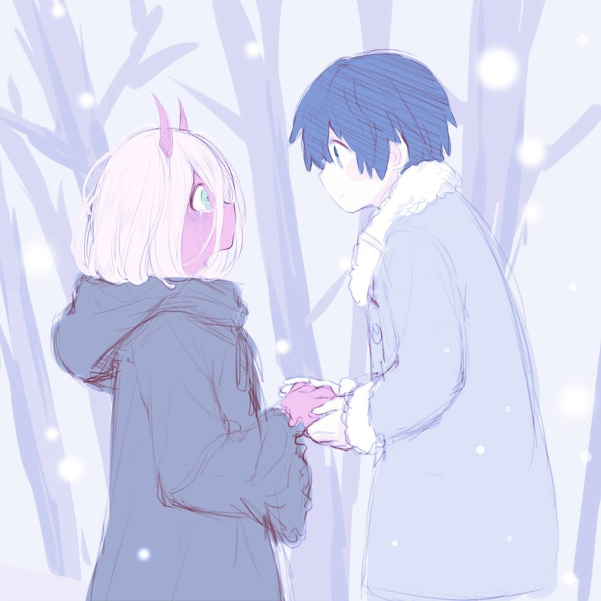 zero two and hiro (darling in the franxx) drawn by daisydc521