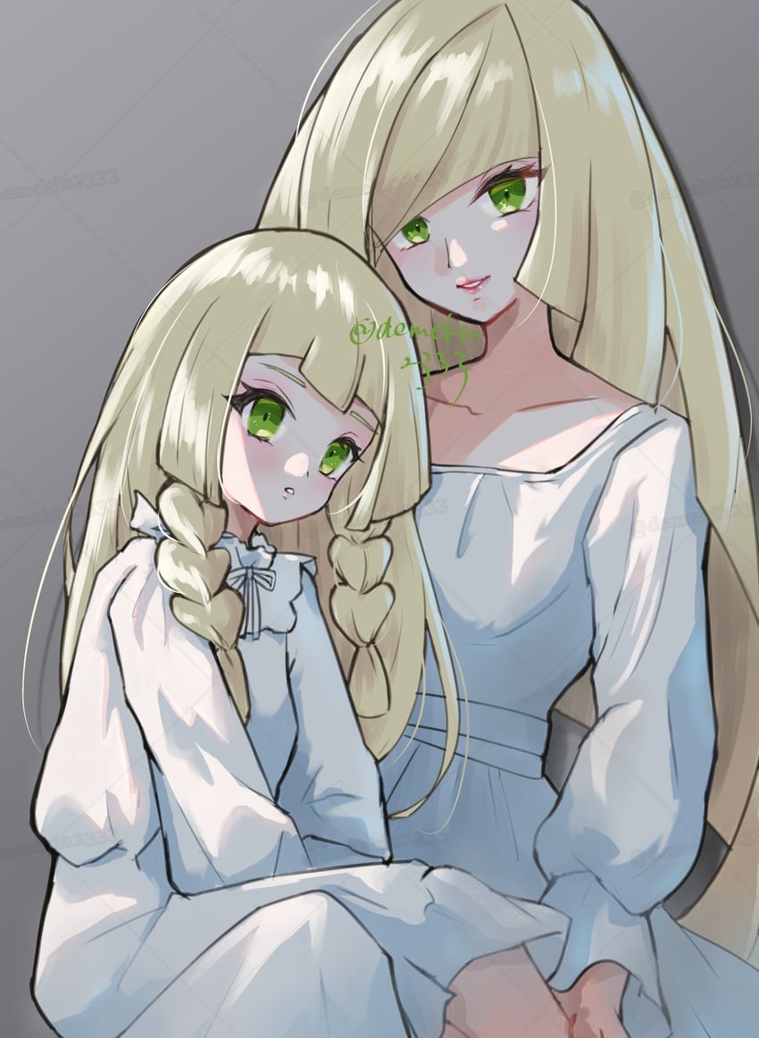 lillie and lusamine (pokemon and 1 more) drawn by demekin2333