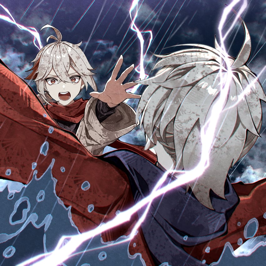 kaedehara kazuha and kazuha's friend (genshin impact) drawn by cha_hanare