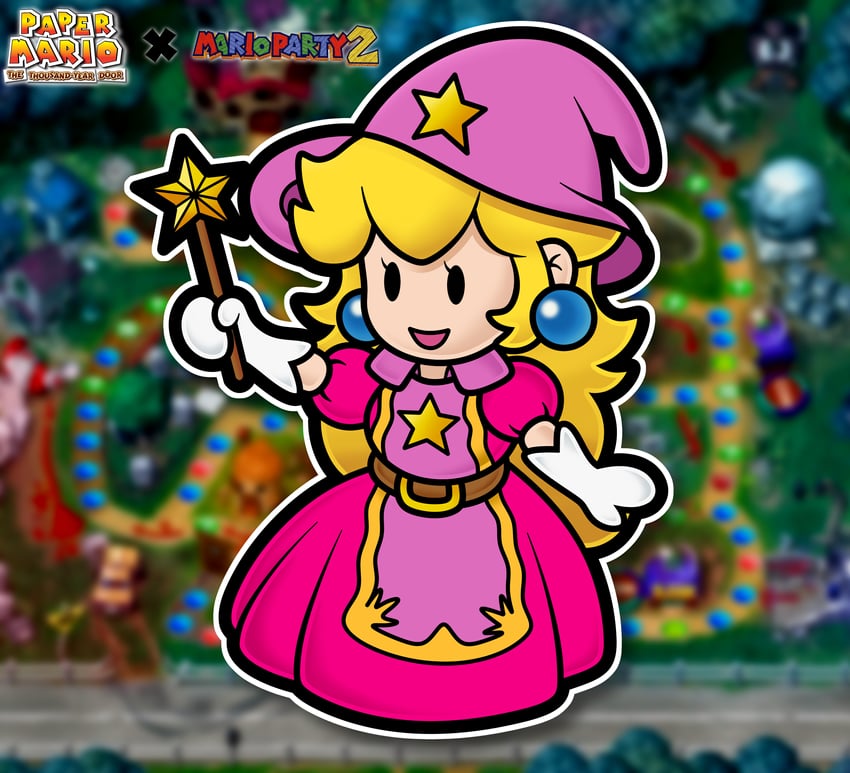 princess peach and paper peach (mario and 3 more) drawn by muzyoshi