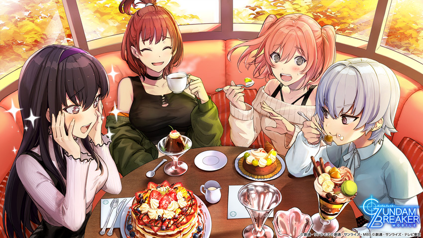 haro, miyama sana, ichinose yuri, kuzunoha rindou, and kotomori ren (gundam and 1 more) drawn by taiki_(luster)
