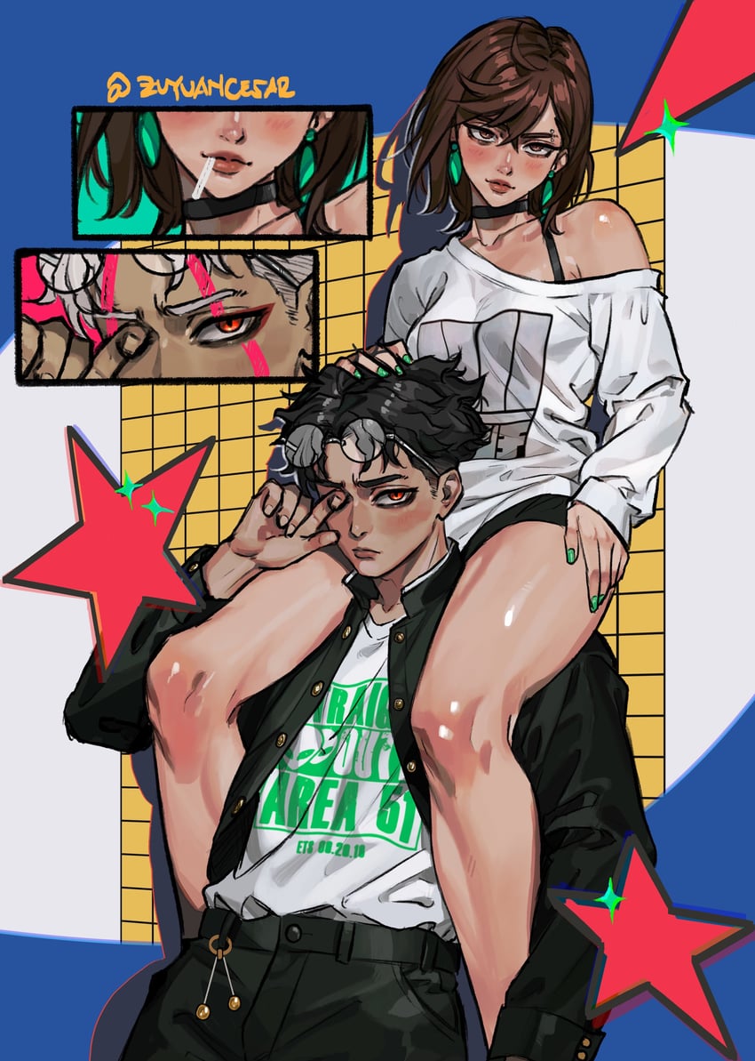 ayase momo and takakura ken (dandadan) drawn by zu_yuan_cesar