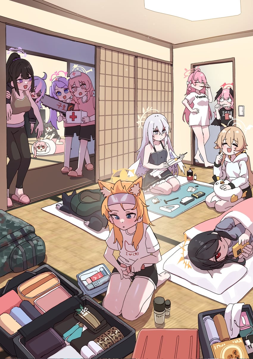 mari, koharu, kazusa, hanako, hifumi, and 7 more (blue archive) drawn by kokukyukeo