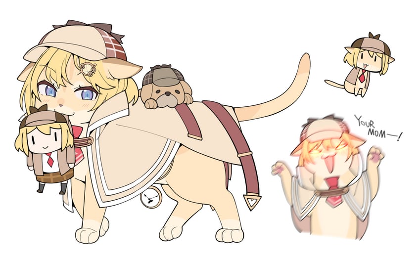 watson amelia, bubba, and smol ame (hololive and 1 more) drawn by mitsumine_(ookami_no_oyashiro)