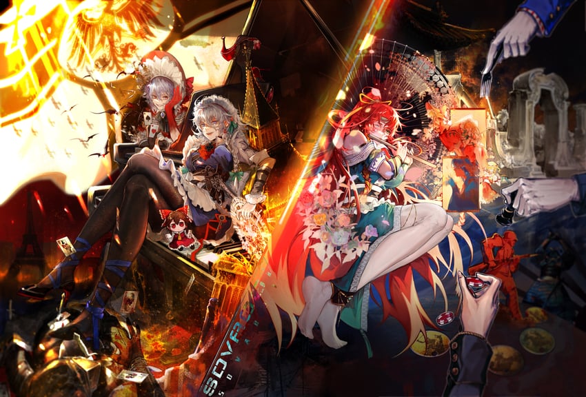 hakurei reimu, remilia scarlet, flandre scarlet, izayoi sakuya, and hong meiling (touhou and 2 more) drawn by xiuchundao