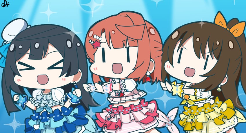 yuki setsuna, uehara ayumu, and osaka shizuku (love live! and 1 more) drawn by oofushi_ao