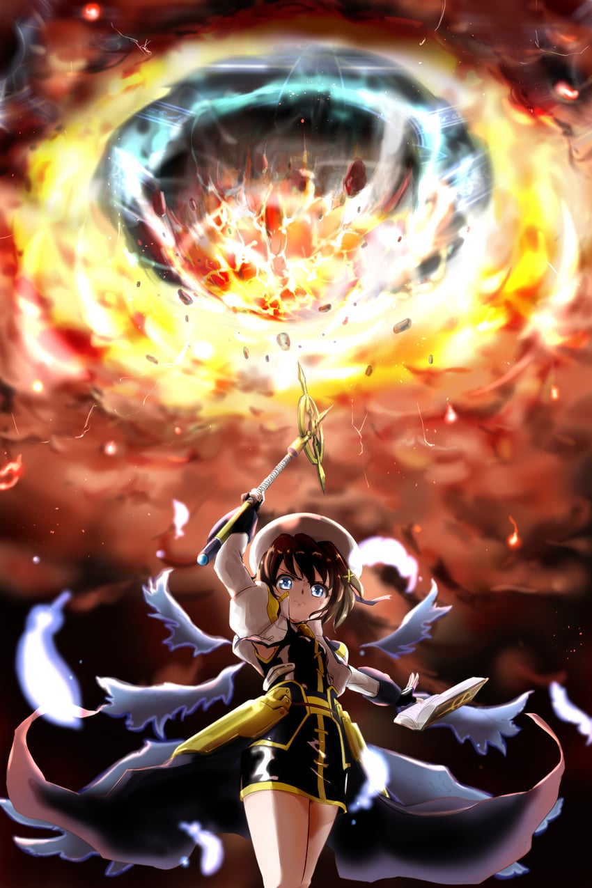 yagami hayate, schwertkreuz, and tome of the night sky (lyrical nanoha and 1 more) drawn by ban_(777purin)