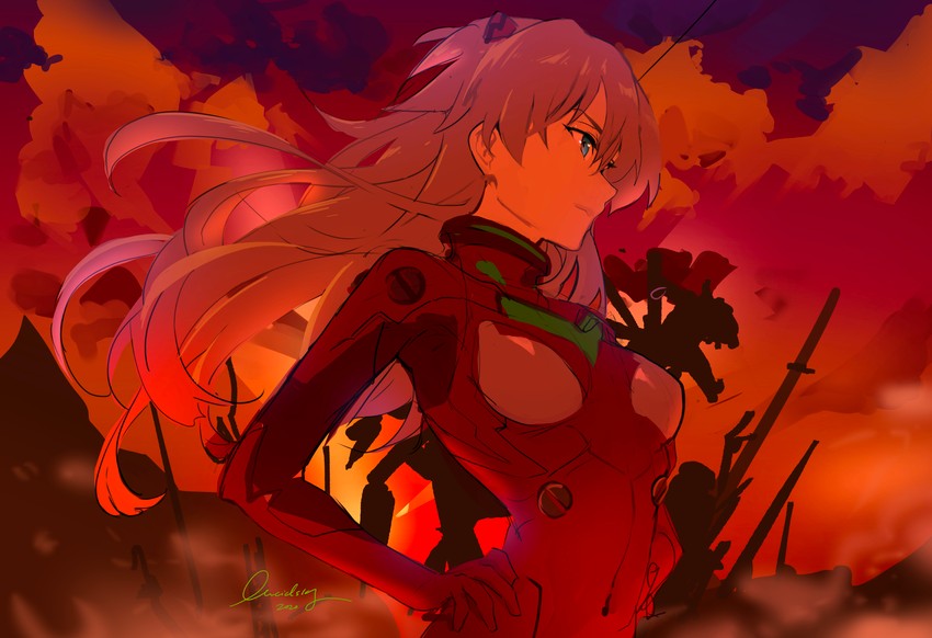 souryuu asuka langley and eva 02 (neon genesis evangelion) drawn by lucidsky