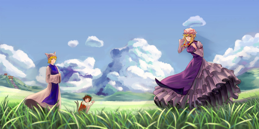 yakumo yukari, yakumo ran, and chen (touhou) drawn by naipi_sang