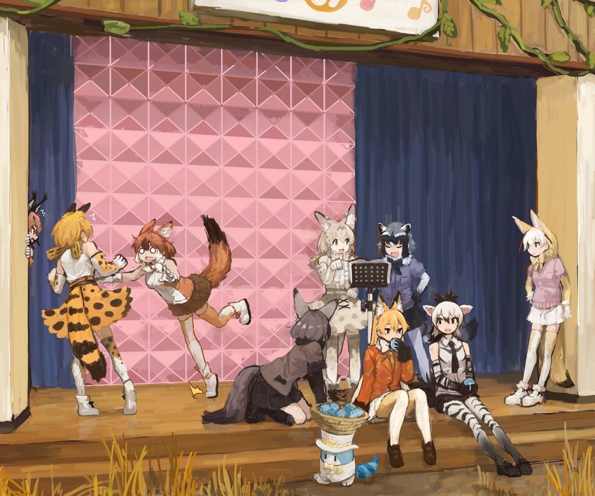 serval, common raccoon, fennec, lucky beast, ezo red fox, and 5 more (kemono friends) drawn by rumenia_(ao2is)