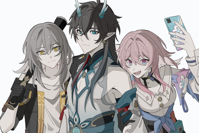 trailblazer, stelle, march 7th, and dan heng (honkai and 1 more) drawn by yuyouxing