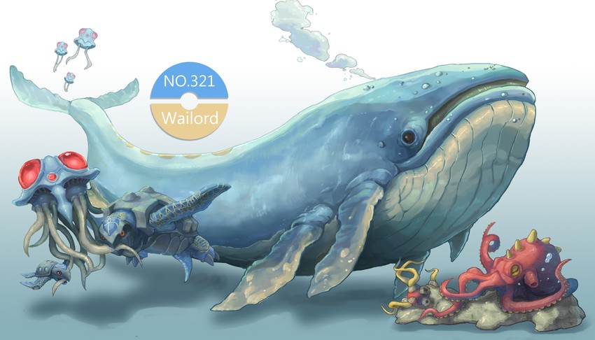 wailord, tentacruel, shuckle, tentacool, octillery, and 2 more (pokemon)  drawn by chao_xiaopu | Danbooru