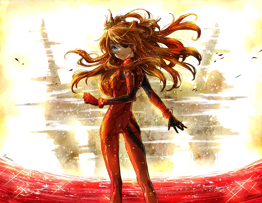 souryuu asuka langley and eva 02 (neon genesis evangelion and 2 more) drawn by tamaru