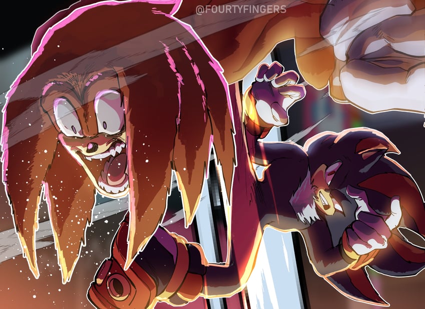 shadow the hedgehog and knuckles the echidna (dragon ball and 3 more) drawn by fourtyfingers