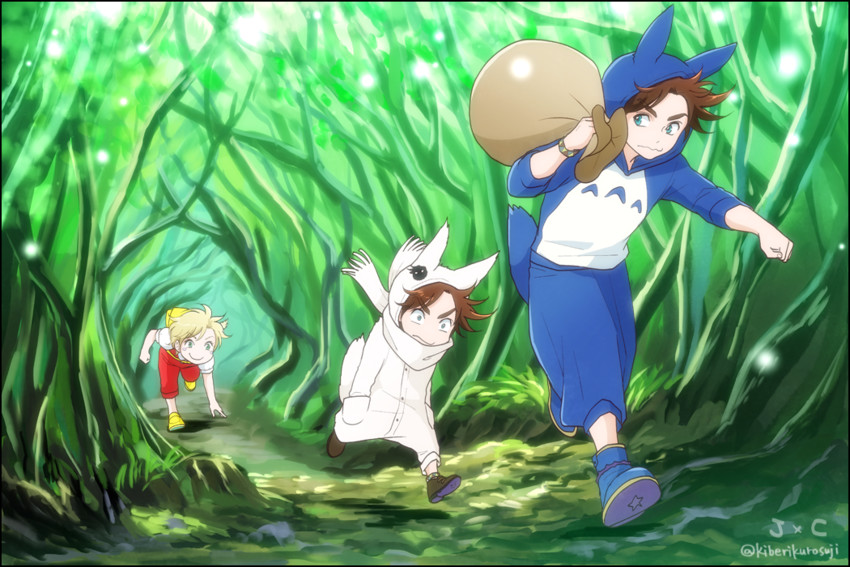 joseph joestar, caesar anthonio zeppeli, and totoro (jojo no kimyou na bouken and 2 more) drawn by yokozawa_(pyu-tohuku)