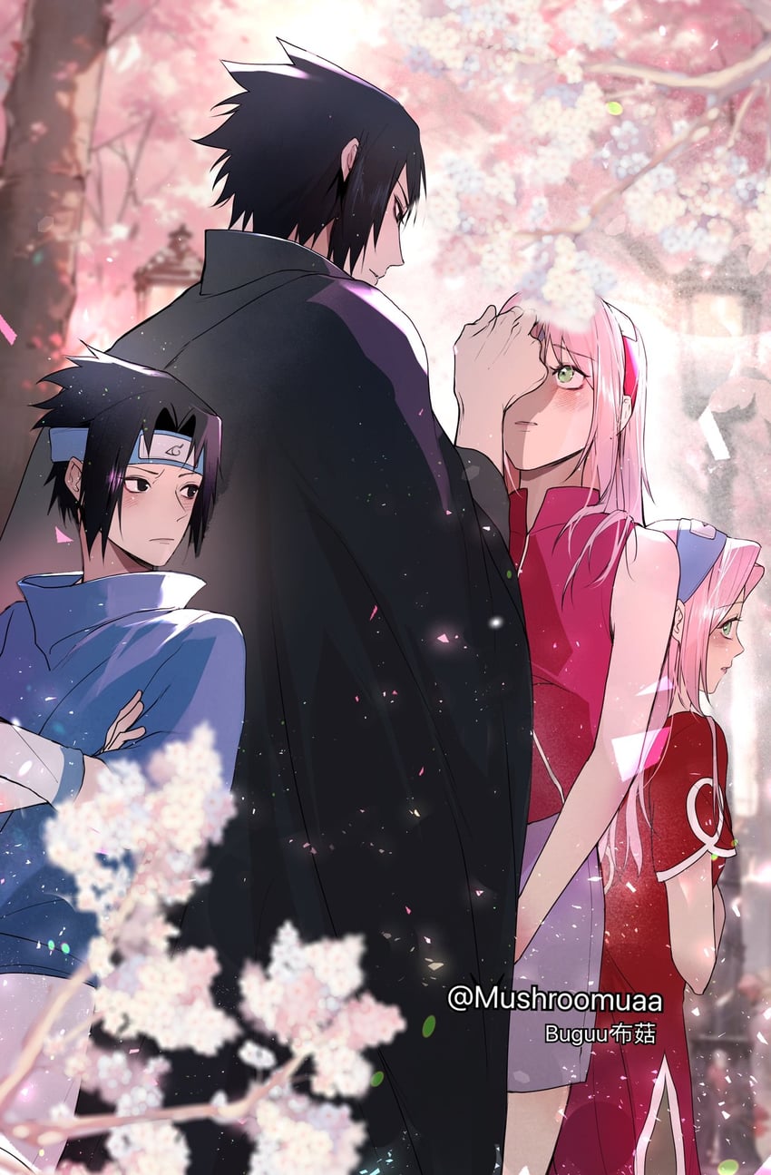 haruno sakura and uchiha sasuke (naruto and 1 more) drawn by mushroomuaa