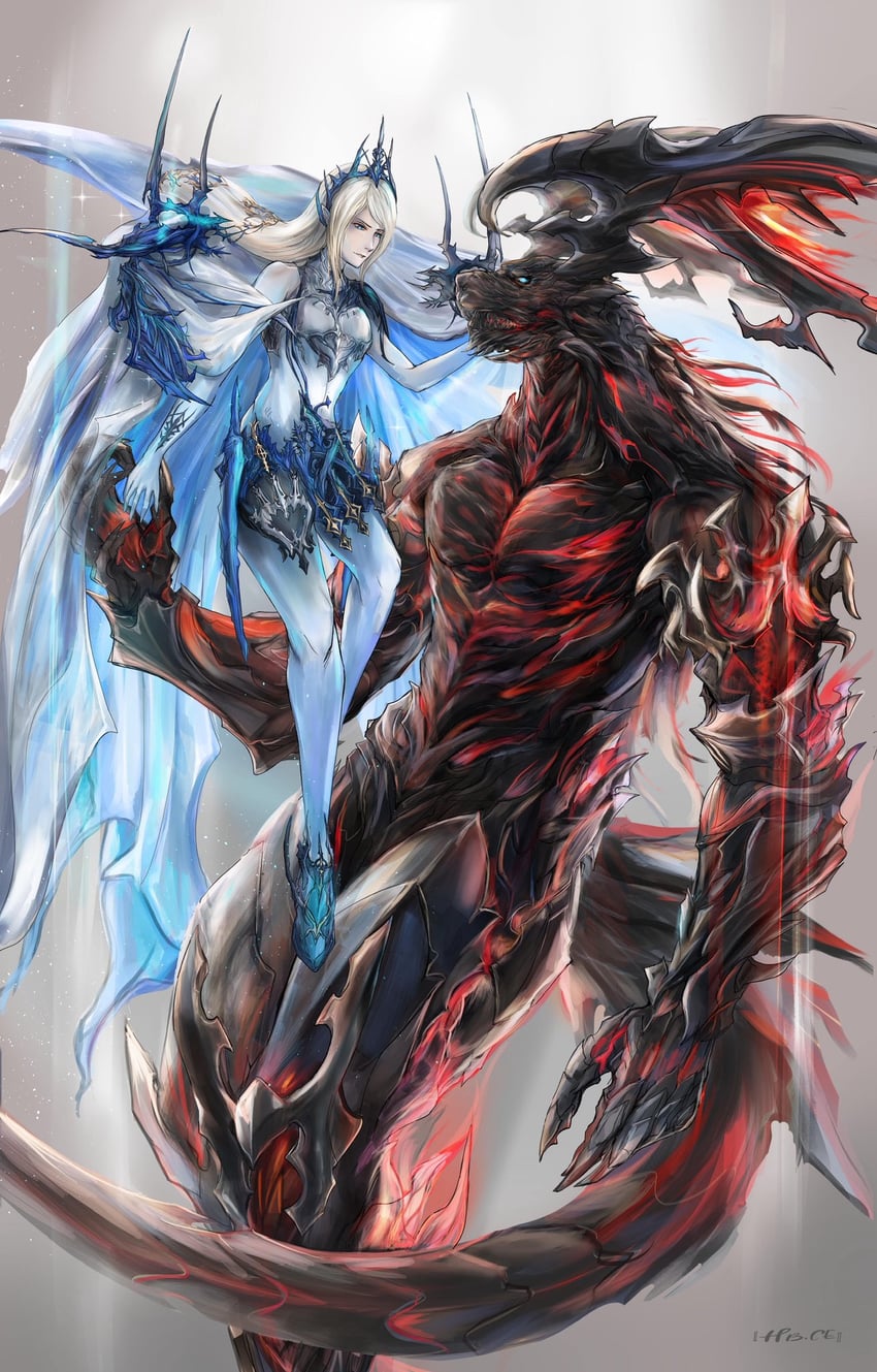 jill warrick, shiva, and ifrit (final fantasy and 1 more) drawn by emo18480621
