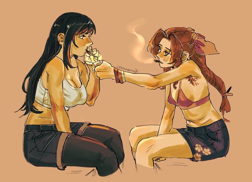 tifa lockhart and aerith gainsborough (final fantasy and 2 more) drawn by strawderryst