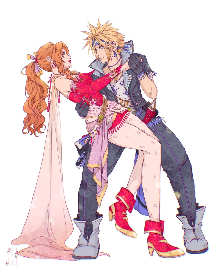 cloud strife, aerith gainsborough, terra branford, and locke cole (final fantasy and 3 more) drawn by shanlieart