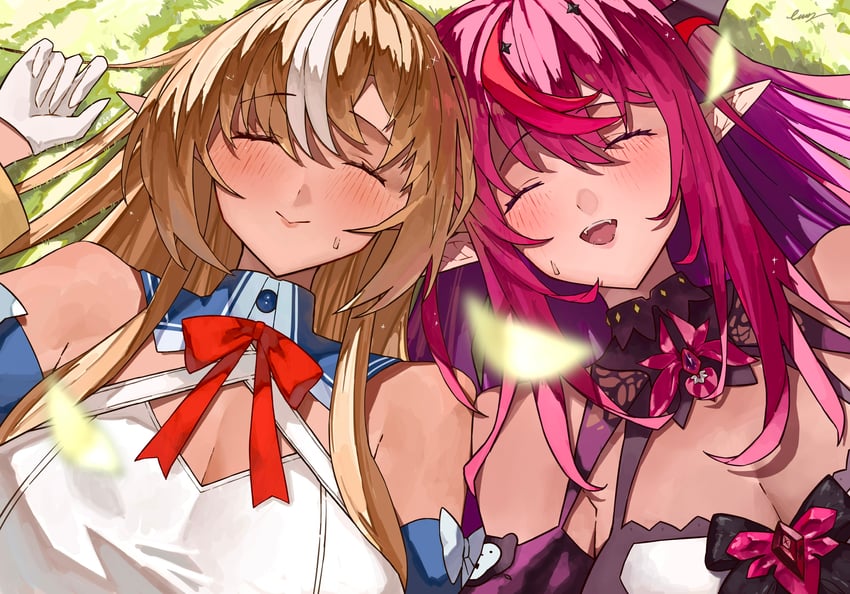 shiranui flare and irys (hololive and 1 more) drawn by ewn