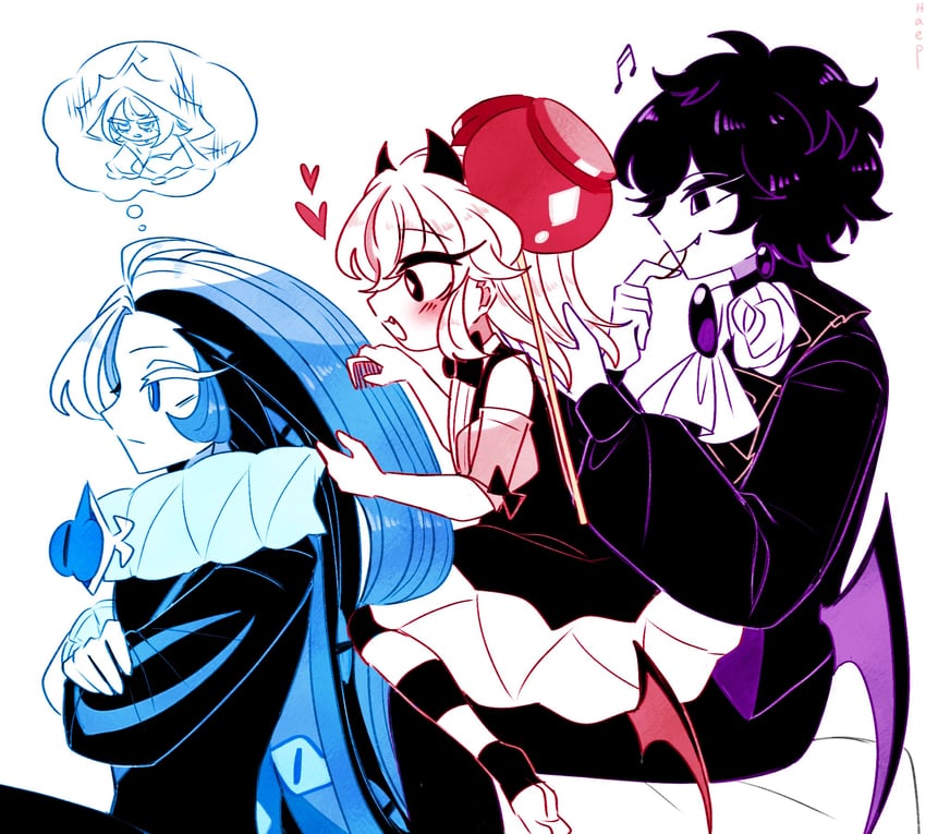 shadow milk cookie, candy apple cookie, and black sapphire cookie (cookie run and 1 more) drawn by haep0510