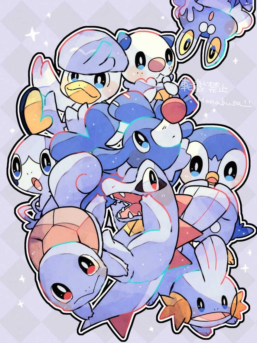 piplup, oshawott, squirtle, sobble, popplio, and 4 more (pokemon) drawn by hanabusaoekaki