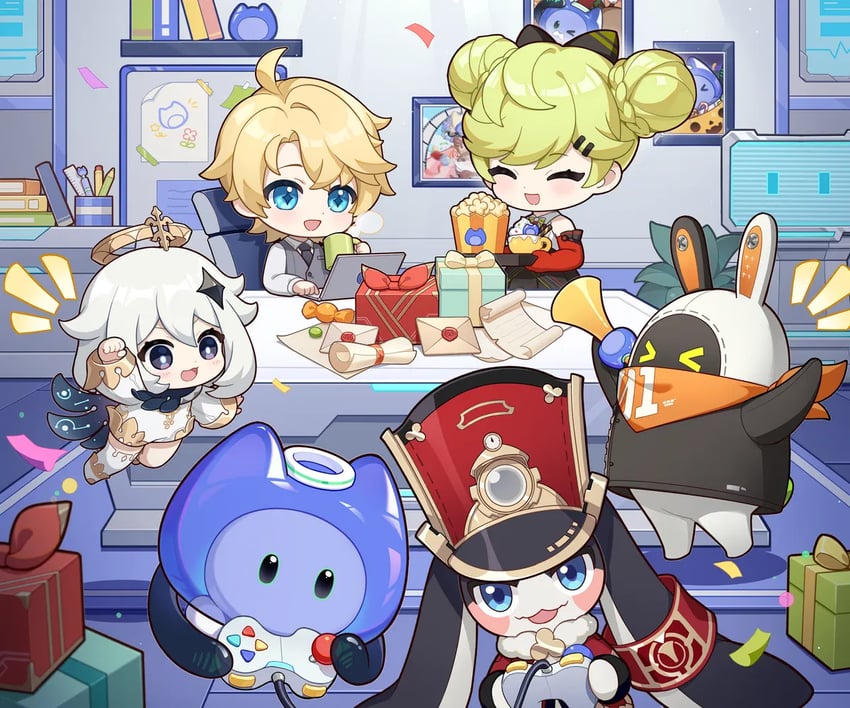 paimon, eous, pom-pom, ai-chan, davis, and 1 more (genshin impact and 6 more)